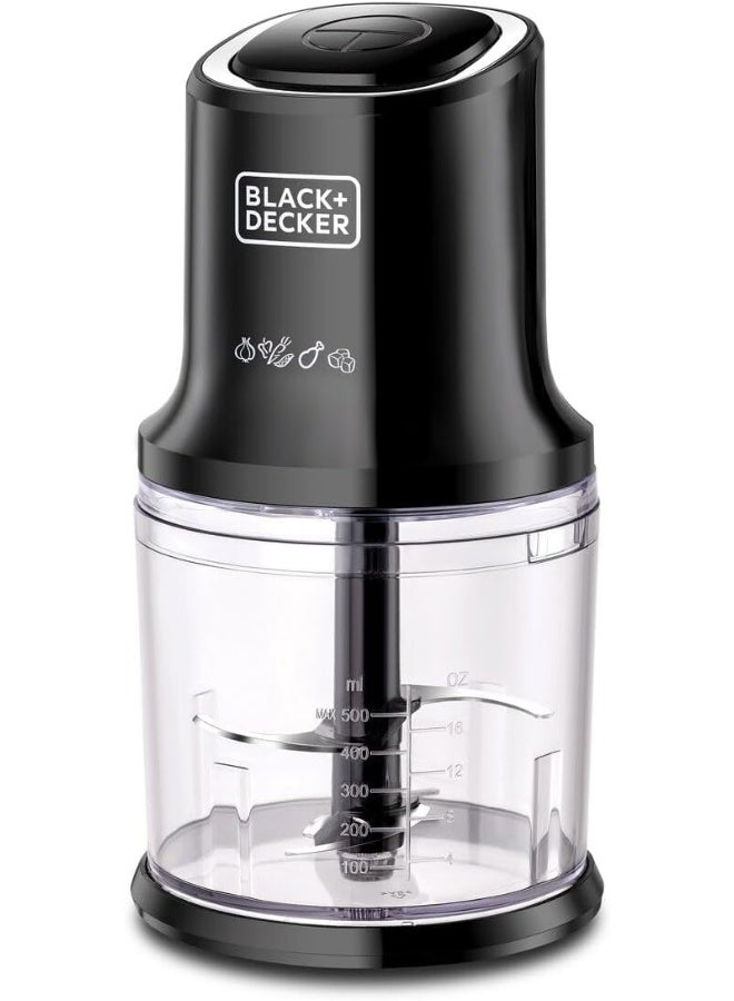 BLACK+DECKER Vertical Chopper, 4 Durable Stainless Steel Blades, 500ml Working Capacity Bowl, Sleek Chrome Trim, Powerful Motor for Chopping, Pureeing & Mincing, Easy to Use, 500 ml 500 W FC500-B5 Black - Image 2