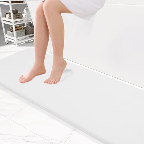Smiry Memory Foam Bath Mat 47x17, Extra Soft and Absorbent Bathroom Mats, Non Slip Washable Carpet for Floor, Shower and Tub, White - Image 1