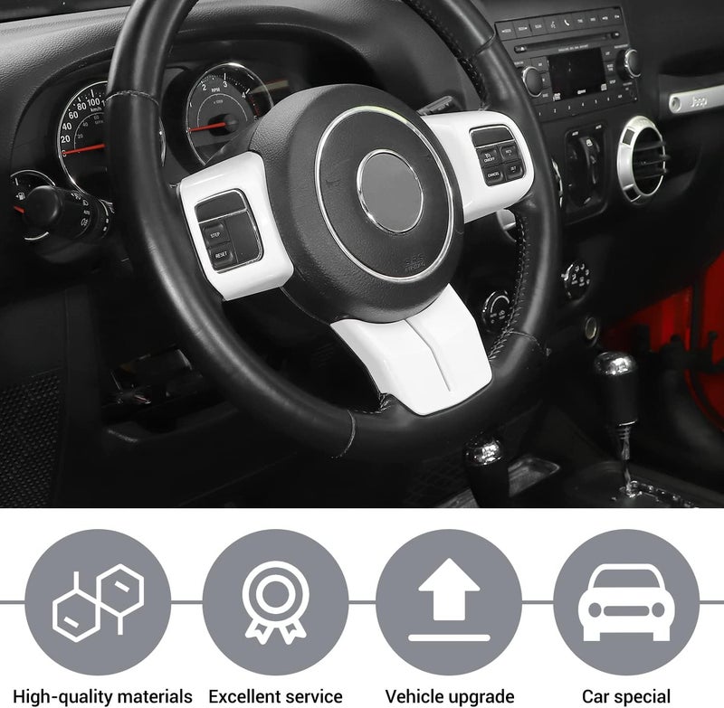 JeCar Interior Steering Wheel Decoration Trim Kits For Jeep Wrangler 2011-2017 JK & Unlimited/Patriot Compass 2011-2016 & Grand Cherokee 2011-2013, White - Image 5