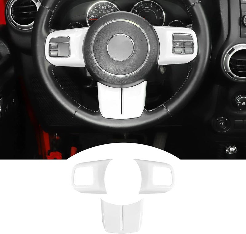 JeCar Interior Steering Wheel Decoration Trim Kits For Jeep Wrangler 2011-2017 JK & Unlimited/Patriot Compass 2011-2016 & Grand Cherokee 2011-2013, White - Image 1