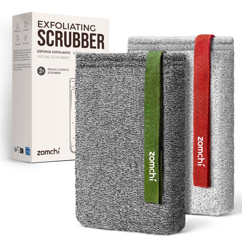ZOMCHI Body Scrubber, 2 Pack Exfoliating Sponge for Shower and Bath, Large Exfoliator Tool to Remove Dead Skin, Body Sponge for Women & Men (2-Pack, Gray) - Image 1
