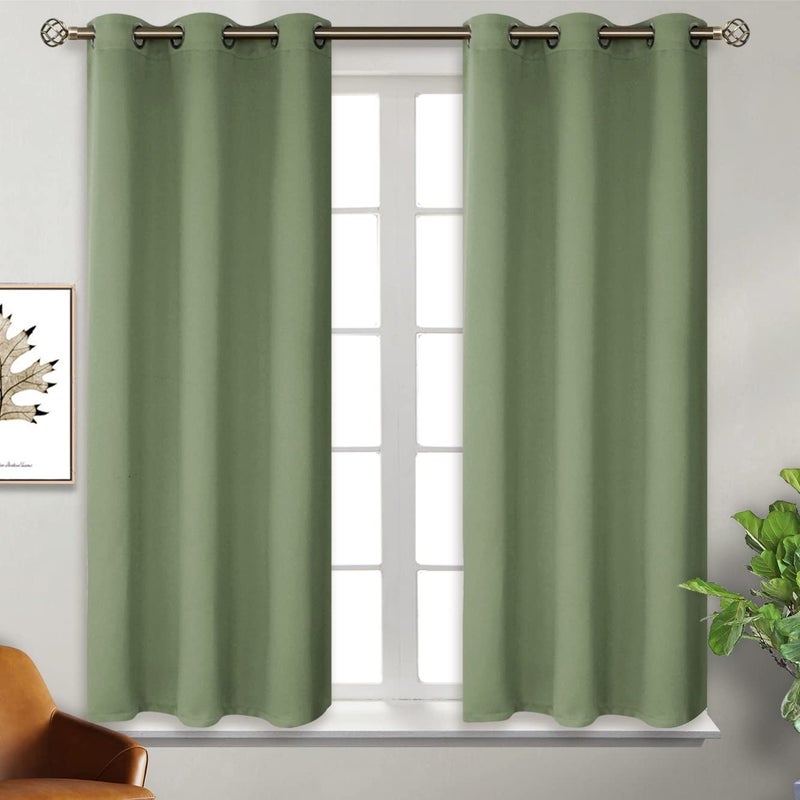 BGment Room Darkening Curtains 45 Inches Long - Grommet Thermal Insulated Drapes Window Treatment Curtains for Bedroom, 2 Panels, 38 x 45 Inch, Grass Green - Image 1