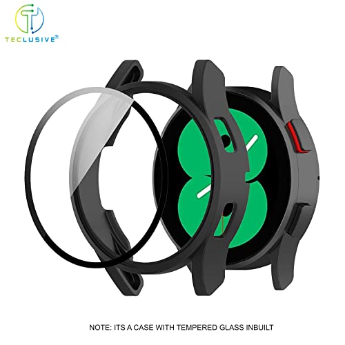 T TECLUSIVE Slim Curved Protective Cover with Tempered Glass Compatible for Galaxy Watch 4 44mm | Shockproof 360 Degree Protection Case with Tempered Glass (44MM, Black) - Image 3
