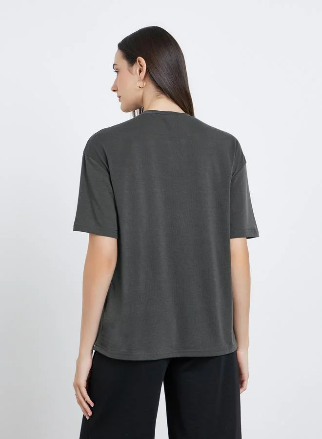 Styli Styli Women Charcoal Studded Oversized T-Shirt