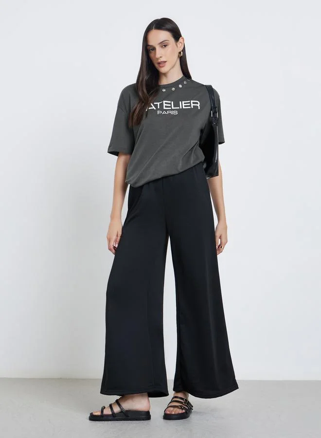 Styli Styli Women Charcoal Studded Oversized T-Shirt