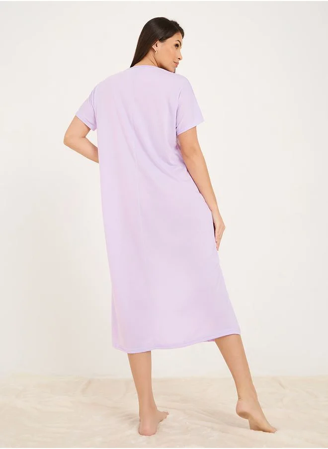 ستايلي Lace Trim V Neck Nightie with Slit Hem