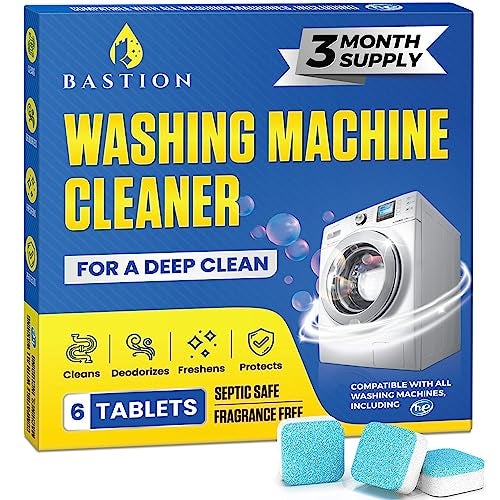 Bastion Washing Machine Cleaner, Deodorizer, & Descaler 6-Pack - Active Deep Cleaning Tablets For HE Front Loader & Top Load Washer, Septic Safe Eco-Friendly - 3 Month Supply - Image 1