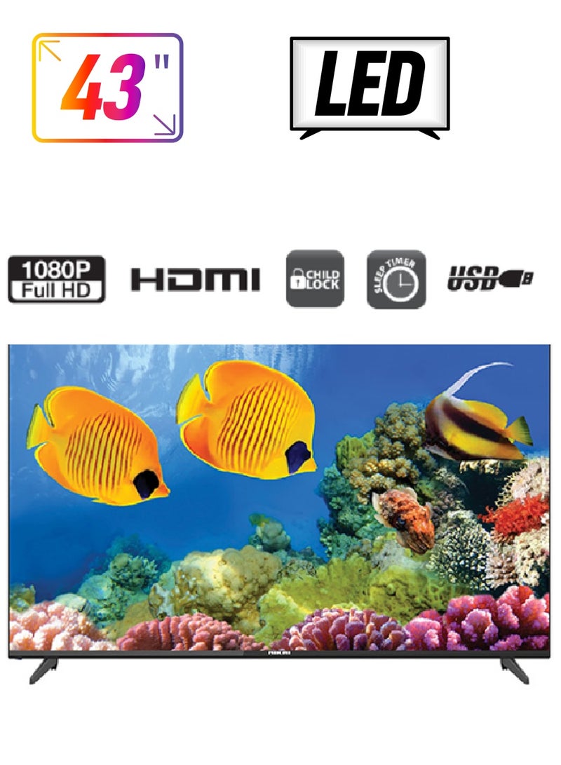 NIKAI 43 Inch 1080p Full HD LED TV, Operating System Android, 60Hz, Ultra Slim Frame, HDMI, USB, With Child lock, Sleep Timer 20W Audio Output, Model Year 2019, 2 Year Warranty - NTV4300LED3/NTV4300LED/NTV4300LED1/NTV4300LEDN Black - Image 1