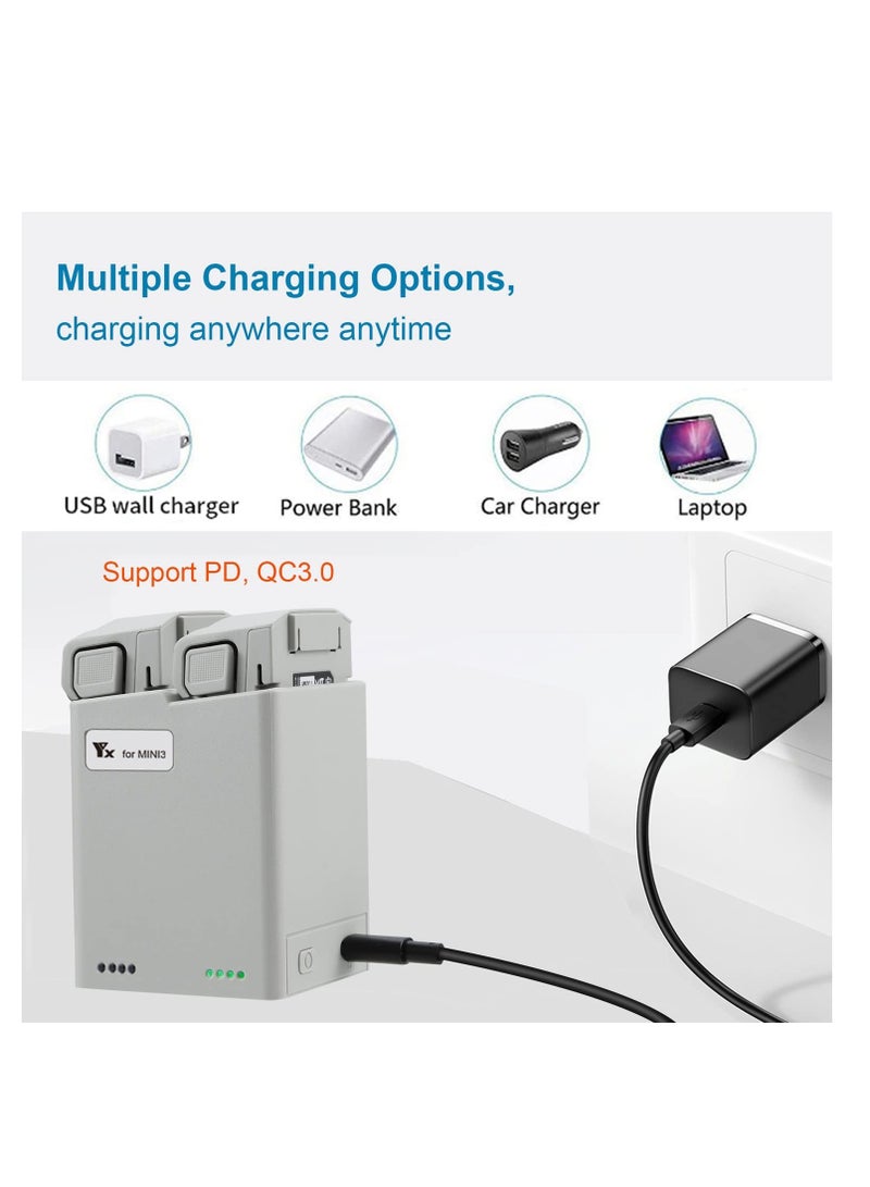 Excefore شاحن بطارية طائرة ميني 3 برو، محور شحن سريع ثنائي الاتجاه لطائرة ميني 3 برو، شاحن USB محمول، متوافق مع طائرة DJI ميني 3 / ميني 3 برو RC كوادكوبتر، يدعم الشحن السريع PD و QC3.0 - Image 2