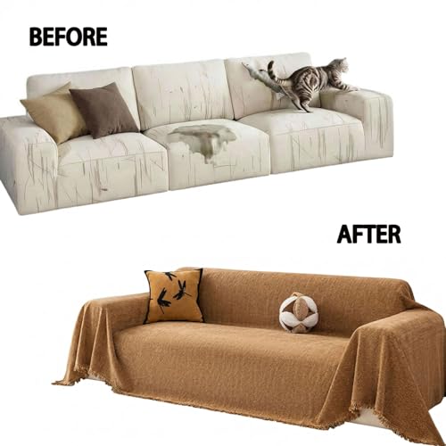 Nobildonna Chenille Couch Cover for Sofa Cover Washable Pet Scratch Couch Covers Tassel Sofa Slipcover for 2 Cushion Couch Furniture Protector Couch Cover Blanket for Living Room,Clay Brown 71"x118" - Image 5