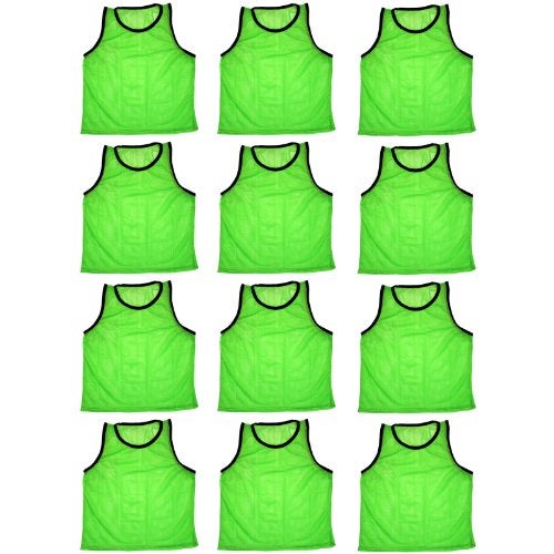 BlueDot Trading Boys 12 Pack Nylon Mesh Scrimmage Vests for Soccer, Football, Basketball, Lacrosse Team Practice Sports Training aids, Green, One Size US - Image 1