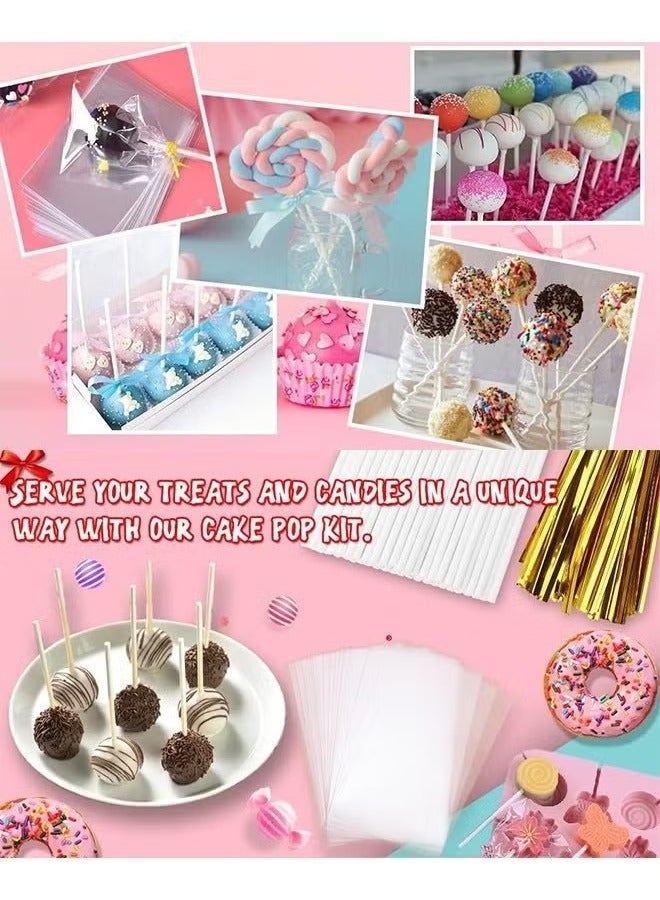300PCS DIY Cake Pop Sticks and Wrappers Set,Including Paper Lollipop Sticks,Clear Candy Treat Bags Parcel,Gold Twist Ties for Cakepop,Lollipop,Hard Candy,Suckers,Chocolate Gift  - Image 5