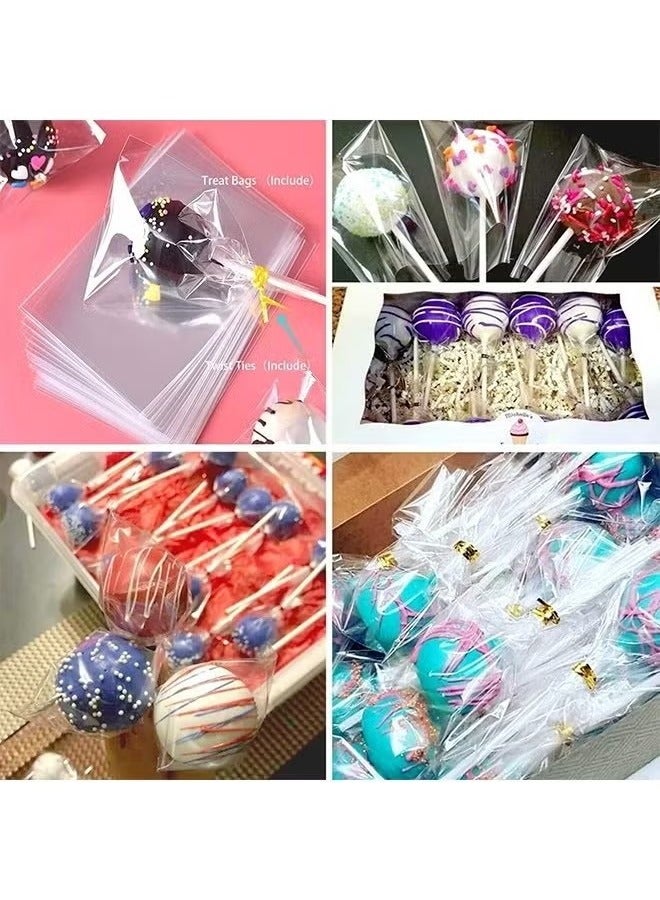 300PCS DIY Cake Pop Sticks and Wrappers Set,Including Paper Lollipop Sticks,Clear Candy Treat Bags Parcel,Gold Twist Ties for Cakepop,Lollipop,Hard Candy,Suckers,Chocolate Gift  - Image 3