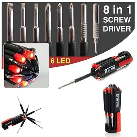 TECH 8in1 Screwdriver Set with 6 LED Lights, Portable multifunctional 8-in-1 Screw driver tool set kit with torch and magnetic heads for Mobile, Laptop repairing & Household work.  - Image 3