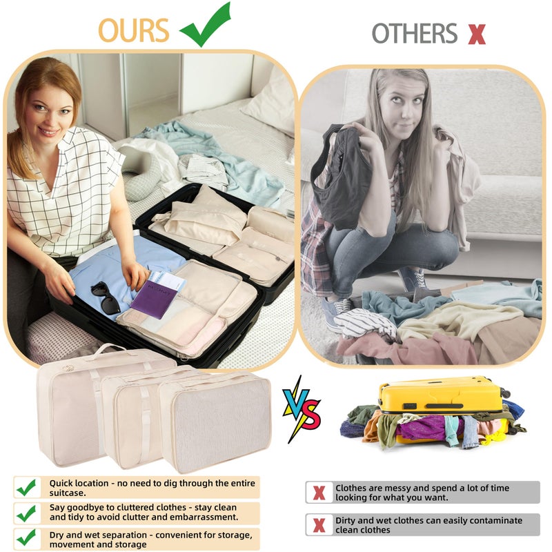 lucdnc 10 Pcs Set Packing Cubes For Travel Expandable Packing Organizers Luggage Organizers Bags Essentials Packing Cubes For Suitcases Travel Accessories (BEIGE) - Image 5