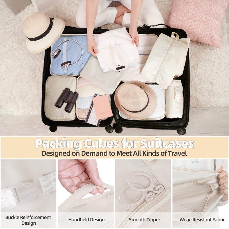 lucdnc 10 Pcs Set Packing Cubes For Travel Expandable Packing Organizers Luggage Organizers Bags Essentials Packing Cubes For Suitcases Travel Accessories (BEIGE) - Image 4