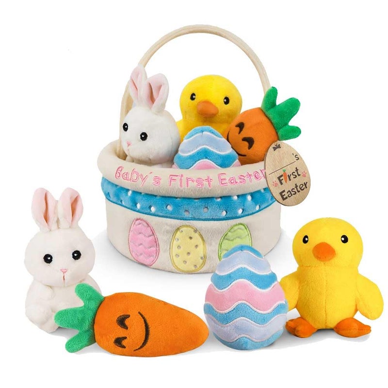 Bunny Chorus Babys First Easter Basket Stuffers Playset 5ct Stuffed Plush Bunny Chick Carrot Egg for Babies Girls Boys Kids Infant Toddler Personalized Easter Decorations Gifts Party Supplies - Image 2