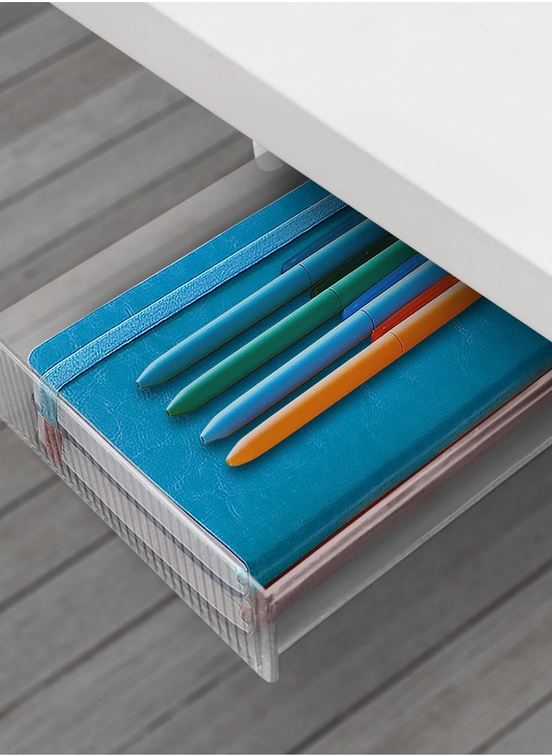 Excefore - Under Desk Drawer, Self-Adhesive Attachable Storage Organizer, Slide-out Hidden Drawer for Office, Home, School Classroom - Small White. - Image 1