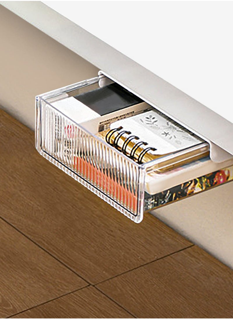 Excefore - Under Desk Drawer, Self-Adhesive Attachable Storage Organizer, Slide-out Hidden Drawer for Office, Home, School Classroom - Small White. - Image 1