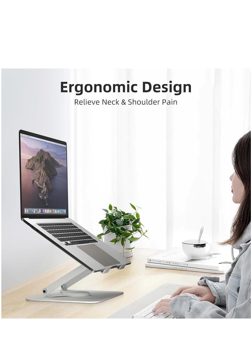 Laptop Stand for Desk, Ergonomic Foldable Computer Holder with Adjustable Height, Ventilated Laptop Desk Riser Compatible with MacBook Air, Pro, Dell XPS and Most 11-17 Inch Laptops (Silver) - Image 3