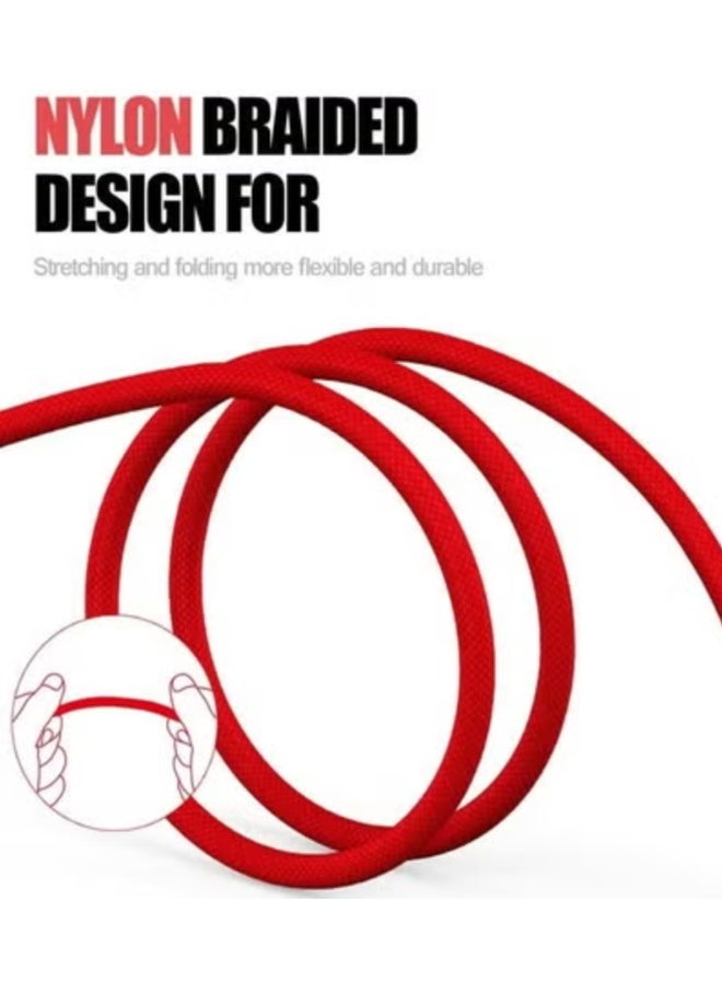 ريبنيو كابل USB مضفر 3 في 1 لمزامنة البيانات والشحن السريع باللون الأحمر - Image 2