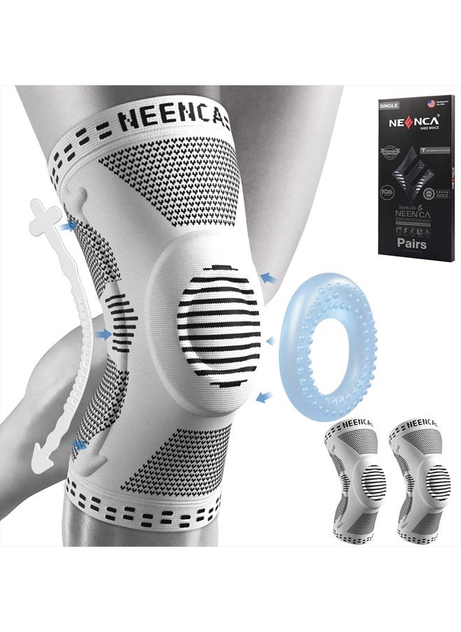 NEENCA 2 Pack Knee Braces for Knee Pain, Compression Knee Sleeves with Patella Gel Pad & Side Stabilizers, Knee Support for Meniscus Tear, Arthritis, Joint Pain, ACL, Runner, Workout- FSA/HSA APPROVED  - Image 1
