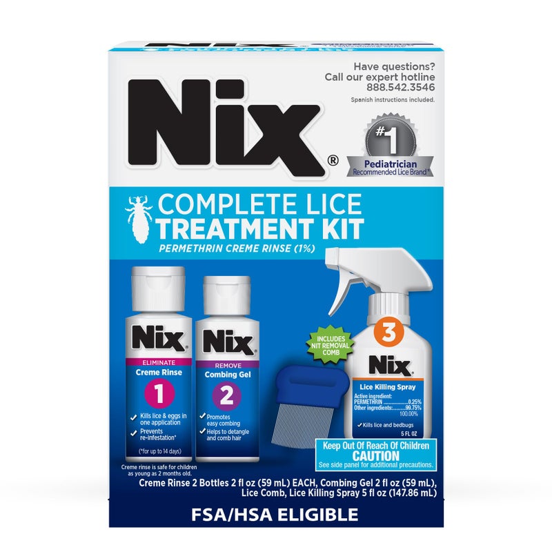 Nix Complete Lice Treatment Kit for Home and Hair, with Permethrin CrÃ¨me Rinse, Combing Gel, Lice Comb, and Home Spray for Bedding and Furniture - Image 1