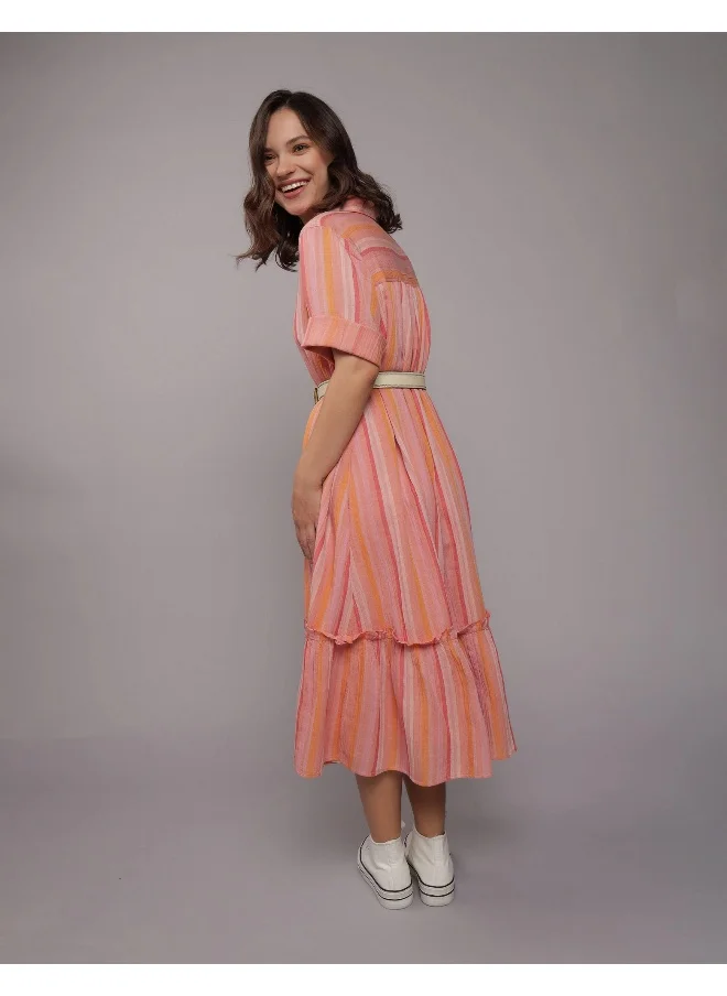 امريكان ايجل Ruffle Hem Button Down Shirt Dress
