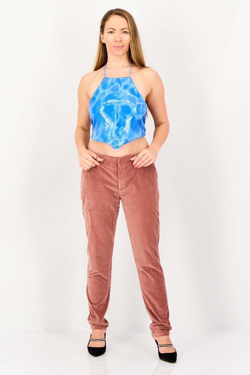 Bershka بلوزة نسائية بدون أكمام بتصميم هالتر، زرقاء - Image 3