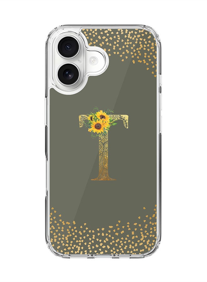 Stylizedd Classic Clear MagSafe Case for iPhone 17 , Hybrid Soft Case Flexible Edges Anti Drop TPU PC Gel Thin Transparent Cover [ Designed for iPhone 17 ] - Custom Monogram Initial Letter Floral Pattern Alphabet - T  (Olive Green )