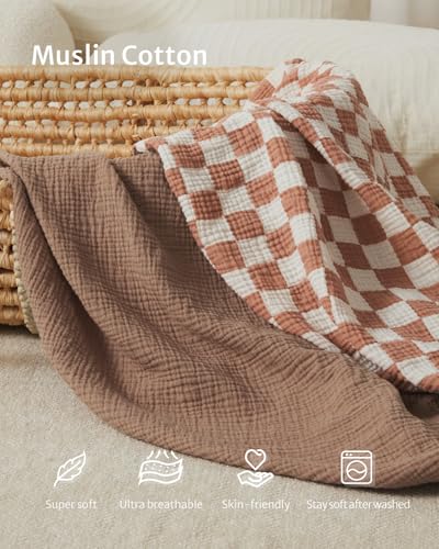 Blissful Diary Muslin Changing Pad Cover for Baby Girls Boys Ultra Soft Breathable Cotton Baby Diaper Change Table Pad Covers 2Pack Checkered Brown Brown - Image 3