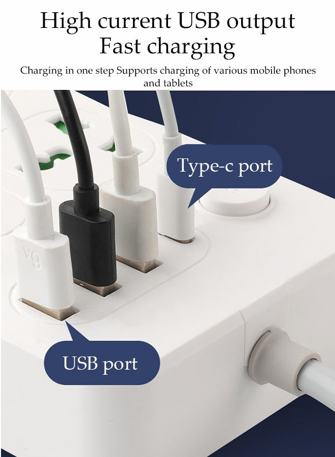 DUNISO Power Strip Extension Cord，8 in 1 Universal Power Socket，4 Outlets Power Socket with 4 USB Ports Universal Charging Socket with 2M Bold Extension Cord，White  - Image 5