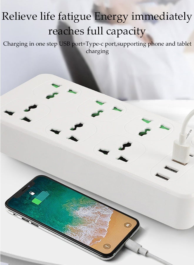 DUNISO Power Strip Extension Cord，8 in 1 Universal Power Socket，4 Outlets Power Socket with 4 USB Ports Universal Charging Socket with 2M Bold Extension Cord，White  - Image 2