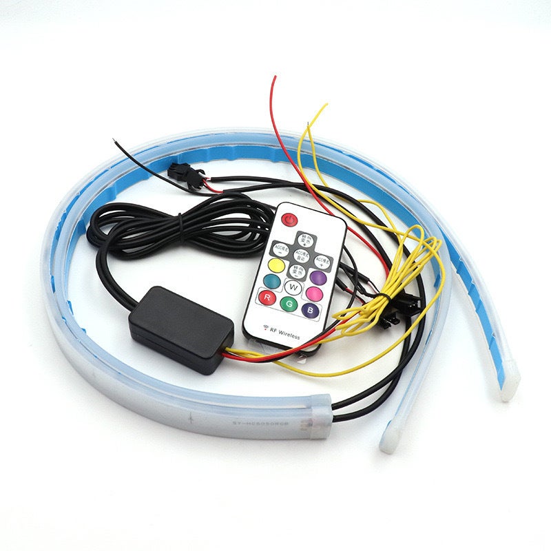 Car Light Guide Strip DRL Dual-Color Flowing Turn Signal RGB Remote Control - Image 2