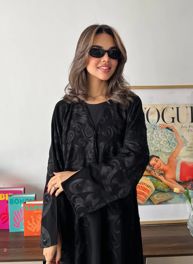 Lusin Abaya Royal Crepe Abaya with Luxurious Chanel Embroidery and Elegant Sleeve Opening