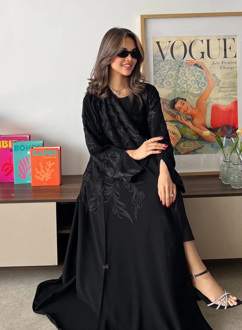 Lusin Abaya Royal Crepe Abaya with Luxurious Chanel Embroidery and Elegant Sleeve Opening