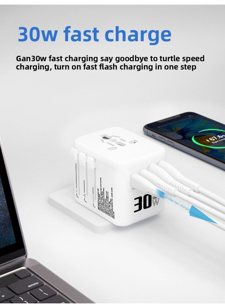 Universal International Power Travel Plug Adapter, 4 in 1 Travel Plug Adapter 2xUSB-A and 2xUSB C Fast Wall Charger and Worldwide AC Outlet for Europe, US, UK, Australia, Asia (Black) - Image 2