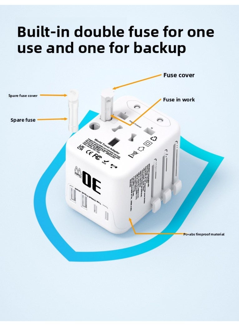 Universal International Power Travel Plug Adapter, 4 in 1 Travel Plug Adapter 2xUSB-A and 2xUSB C Fast Wall Charger and Worldwide AC Outlet for Europe, US, UK, Australia, Asia (Black) - Image 5