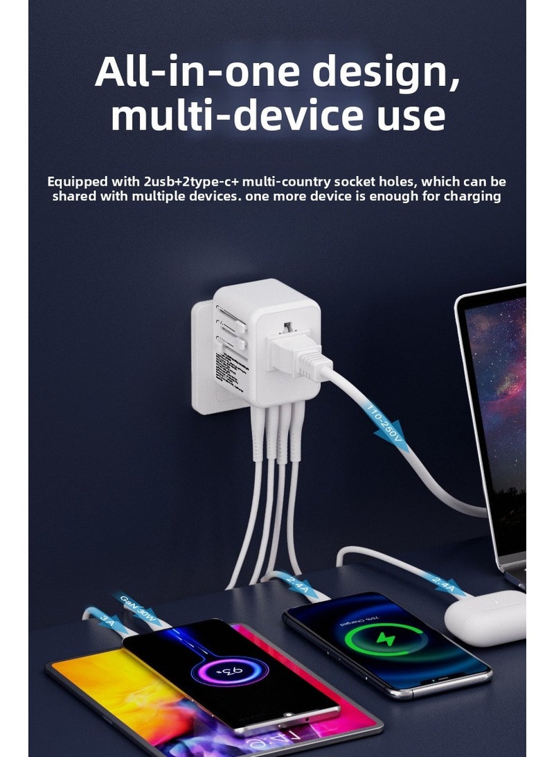 Universal International Power Travel Plug Adapter, 4 in 1 Travel Plug Adapter 2xUSB-A and 2xUSB C Fast Wall Charger and Worldwide AC Outlet for Europe, US, UK, Australia, Asia (Black) - Image 4