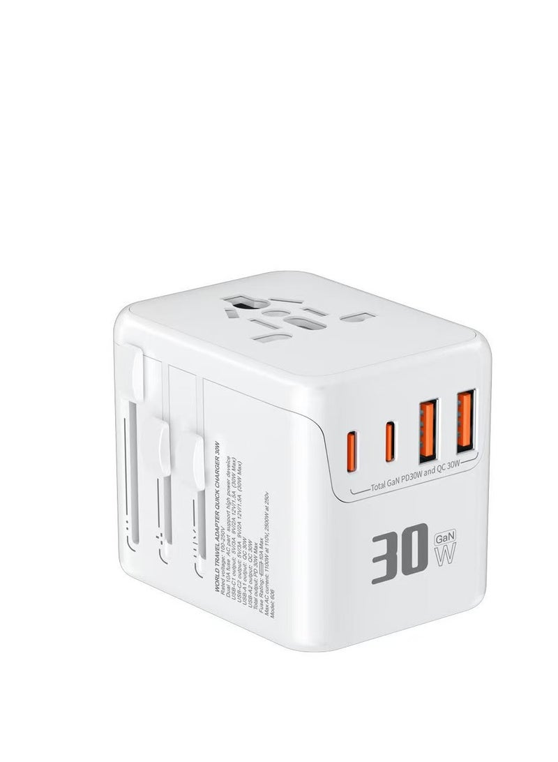 Universal International Power Travel Plug Adapter, 4 in 1 Travel Plug Adapter 2xUSB-A and 2xUSB C Fast Wall Charger and Worldwide AC Outlet for Europe, US, UK, Australia, Asia (Black) - Image 1