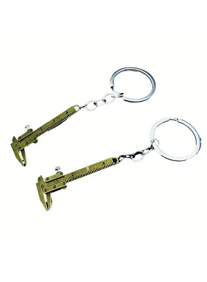 2Pcs Mini Golden Metal Vernier Caliper Keychain Zinc Alloy Precision Measuring Tool - Image 1
