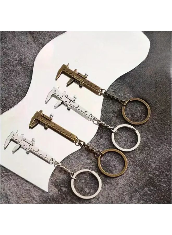 2Pcs Mini Golden Metal Vernier Caliper Keychain Zinc Alloy Precision Measuring Tool - Image 2
