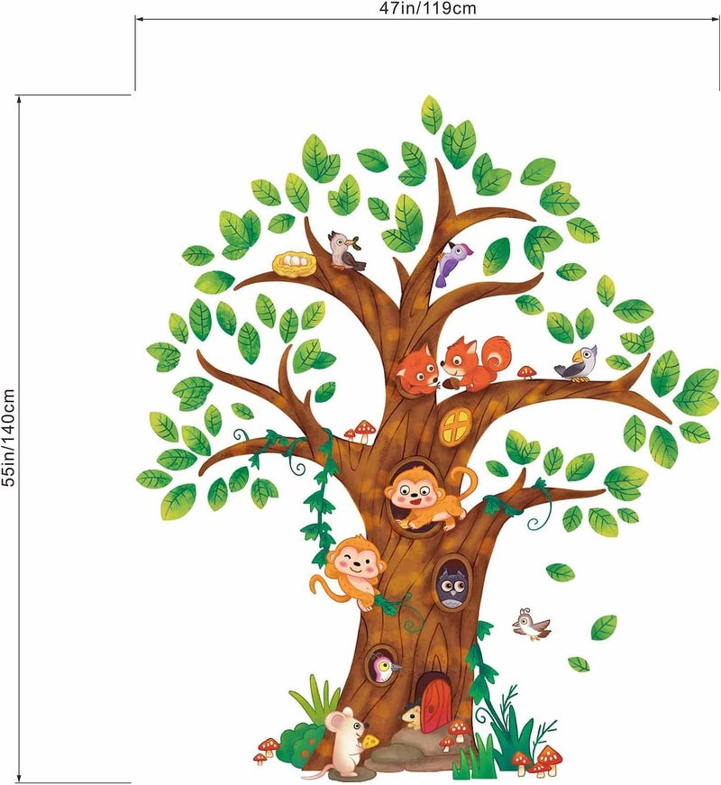 ARS Animals Tree Wall Stickers for Kids: Peel and Stick Woodland Squirrel Monkey Owl Bird Hedgehog Wall Decals - Wall Decor Art Toddler Supplies Ages 1-12 Years - Image 4