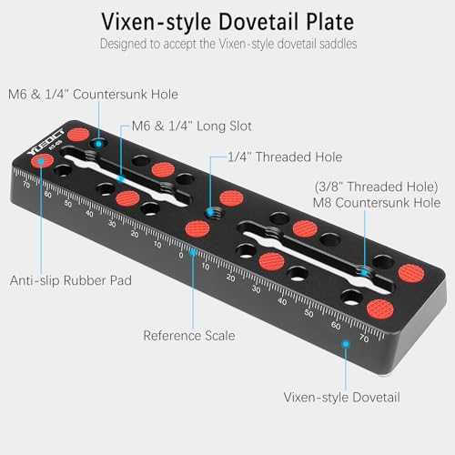YUEOCT 160mm/6.3" Telescope Rail Bar Vixen Style Dovetail Mounting Plate, with M6 1/4" 3/8" Camera Screw for Telescope Saddle Mount Base OTA Equatorial Head Tripod Adapter Sky Astrophotography - Image 2