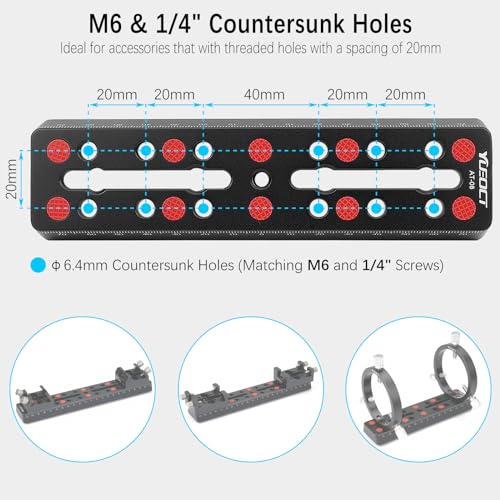 YUEOCT 160mm/6.3" Telescope Rail Bar Vixen Style Dovetail Mounting Plate, with M6 1/4" 3/8" Camera Screw for Telescope Saddle Mount Base OTA Equatorial Head Tripod Adapter Sky Astrophotography - Image 4