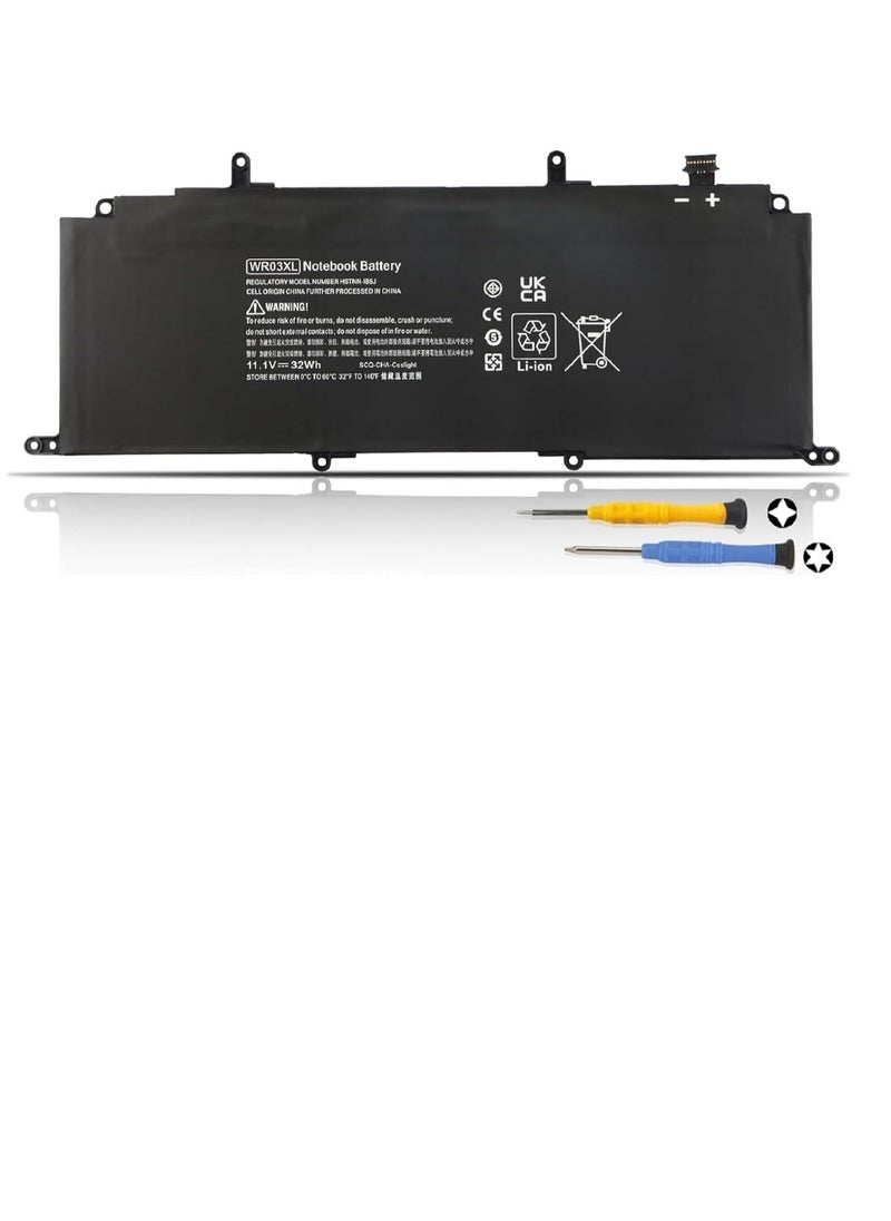 11.1V 32Wh/3-Cell WR03XL Laptop battery compatible for HP Split 13 x2 13-m 13-m000 13-m100 13-m200 Detachable Pavilion 13 x2 AMD 13-p 13-p000 13-p100 2-in-1 Tablet Series 13-m100la 13-m210dx