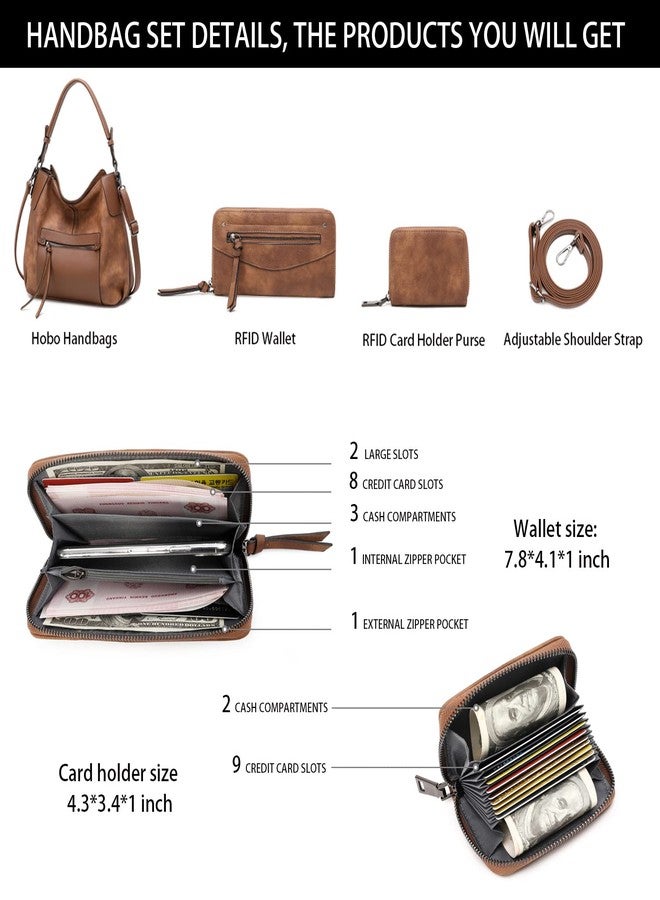 lapsting Hobo Bags for Women Handbags Boho Crossbody Ladies Shoulder Purses Designer Faux Leather with Wallet Brown 3PCS Set - Image 3