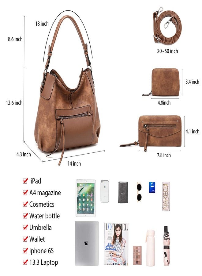 lapsting Hobo Bags for Women Handbags Boho Crossbody Ladies Shoulder Purses Designer Faux Leather with Wallet Brown 3PCS Set - Image 5