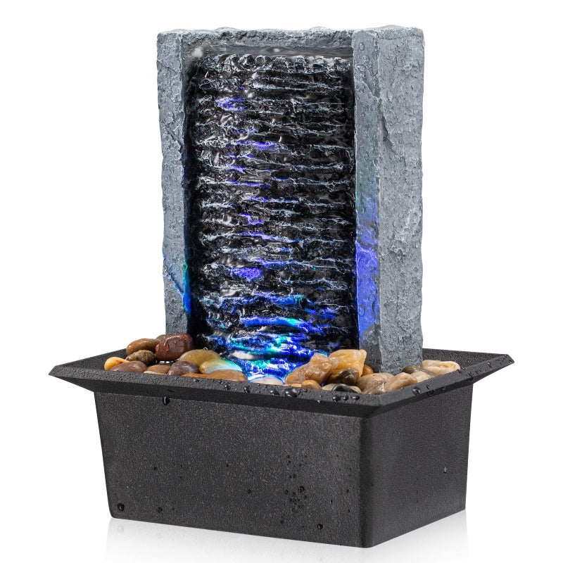 AMOOTEK Tabletop Fountain Indoor Waterfall Rock Fountain LED-Lights Water Feature Waterfall for Modern Home and Office Indoor Decoration - Image 1