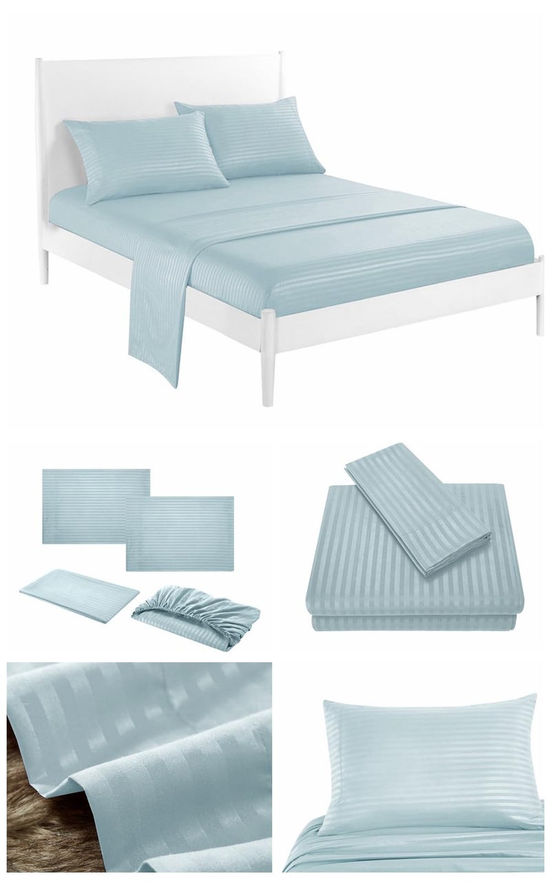 Elastic Stripe Sheet Sets (180 * 200 * 30cm, Baby Blue) - Image 3